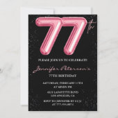 Black Pink 77. Geburtstag Einladungen Balloon Glam (Vorderseite)