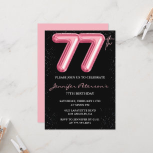 Black Pink 77. Geburtstagseinladungen Balloon Glam Einladung
