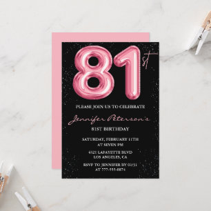 Black Pink 81. Geburtstagseinladungen Balloon Glam Einladung