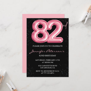 Black Pink 82. Geburtstagseinladungen Balloon Glam Einladung