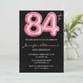 Black Pink 84. Geburtstag Einladungen Balloon Glam (Stehend Vorderseite)