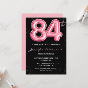 Black Pink 84. Geburtstagseinladungen Balloon Glam Einladung