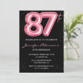 Black Pink 87. Geburtstag Einladungen Balloon Glam (Stehend Vorderseite)