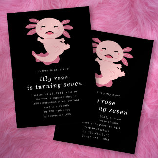 Black Pink Axolotl Geburtstagsparty Einladung