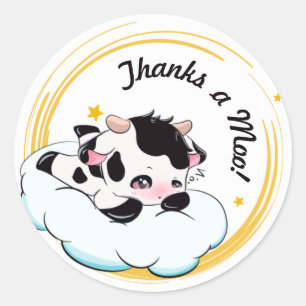 Black Pink Baby Cow White Cloud Elegant Vielen Dan Runder Aufkleber