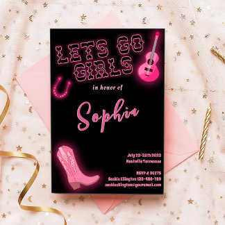 Black Pink Bachelorette Wochenende Einladung