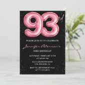 Black Pink Balloon Glam 93. Geburtstag Einladung (Stehend Vorderseite)