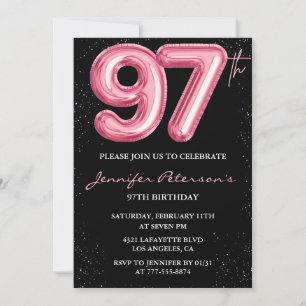 Black Pink Balloon Glam 97. Geburtstag Einladung