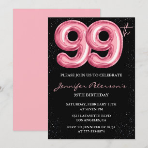 Black Pink Balloon Glam 99. Geburtstag Einladung