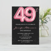 Black Pink Balloon Glam Glitzer 49. Geburtstag Einladung (Stehend Vorderseite)