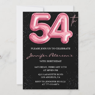 Black Pink Balloon Glam Glitzer 54. Geburtstag Einladung
