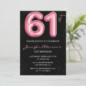 Black Pink Balloon Glam Glitzer 61. Geburtstag Einladung (Stehend Vorderseite)