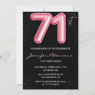 Black Pink Balloon Glam Glitzer 71. Geburtstag Einladung