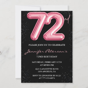 Black Pink Balloon Glam Glitzer 72. Geburtstag Einladung