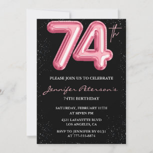 Black Pink Balloon Glam Glitzer 74. Geburtstag Einladung