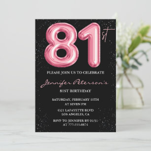 Black Pink Balloon Glam Glitzer 81. Geburtstag Einladung