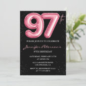 Black Pink Balloon Glam Glitzer 97. Geburtstag Einladung (Stehend Vorderseite)