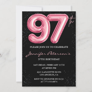 Black Pink Balloon Glam Glitzer 97. Geburtstag Einladung