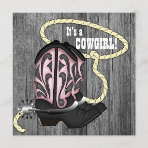 Black Pink Barn Wood Cowgirl Baby Dusche Einladung