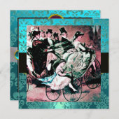 BLACK PINK BLUE BICYCLE WEDD DAMASK MONOGRAM EINLADUNG (Vorne/Hinten)