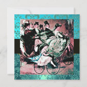 BLACK PINK BLUE BICYCLE WEDD DAMASK MONOGRAM EINLADUNG (Vorderseite)