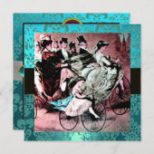 BLACK PINK BLUE BICYCLE WEDD DAMASK MONOGRAM EINLADUNG (Vorne/Hinten)