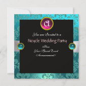 BLACK PINK BLUE BICYCLE WEDD DAMASK MONOGRAM EINLADUNG (Rückseite)