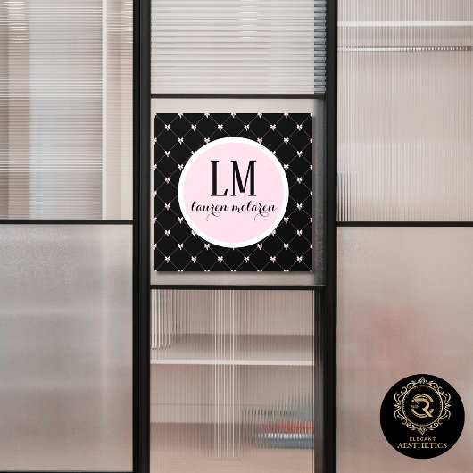 Black & Pink Bow Monogram Fensteraufkleber