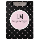 Black & Pink Bow Monogram Klemmbrett (Vorderseite)