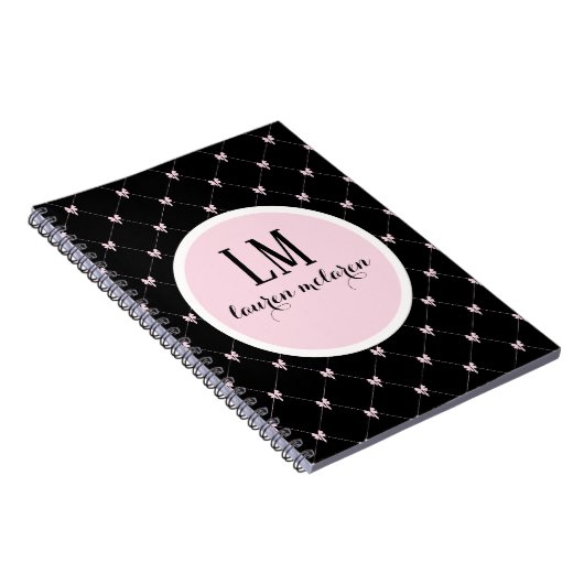 Black & Pink Bow Monogram Notizblock (Rechte Seite)
