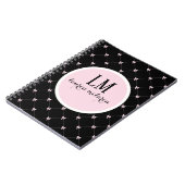 Black & Pink Bow Monogram Notizblock (Linke Seite)