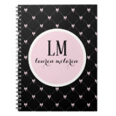 Black & Pink Bow Monogram Notizblock (Vorderseite)