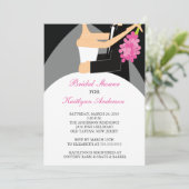 Black & Pink Bride Bridal Dusche Einladung (Stehend Vorderseite)