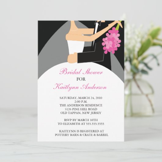 Black & Pink Bride Bridal Dusche Einladung (Stehend Vorderseite)