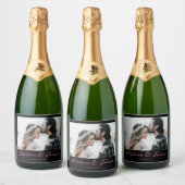 Black Pink Calligraphy Photo Wedding Party Bottle Schaumweinetikett (Flaschen)