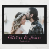 Black Pink Calligraphy Photo Wedding Party Bottle Schaumweinetikett (Einzelnes Label)