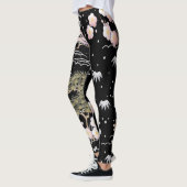 Black Pink Cherry Blossom Elegantes Blumenmuster Leggings (Links)