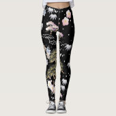Black Pink Cherry Blossom Elegantes Blumenmuster Leggings (Vorderseite)