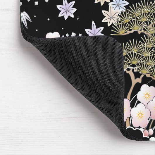 Black Pink Cherry Blossom Elegantes Blumenmuster Mousepad (Ecke)