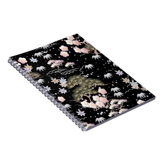 Black Pink Cherry Blossom Elegantes Blumenmuster Notizblock (Rechte Seite)