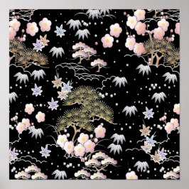 Black Pink Cherry Blossom Elegantes Blumenmuster Poster
