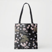 Black Pink Cherry Blossom Elegantes Blumenmuster Tasche (Vorderseite)
