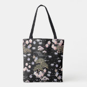 Black Pink Cherry Blossom Elegantes Blumenmuster Tasche (Rückseite)