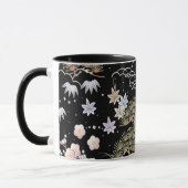 Black Pink Cherry Blossom Elegantes Blumenmuster Tasse (Links)
