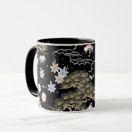 Black Pink Cherry Blossom Elegantes Blumenmuster Tasse