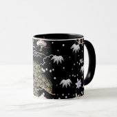Black Pink Cherry Blossom Elegantes Blumenmuster Tasse (VorderseiteRechts)