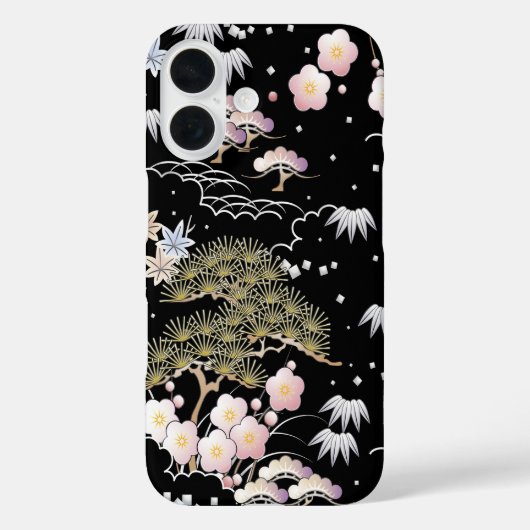 Black Pink Cherry Blossom Elegantes Flora Case-Mate iPhone Hülle (Rückseite)