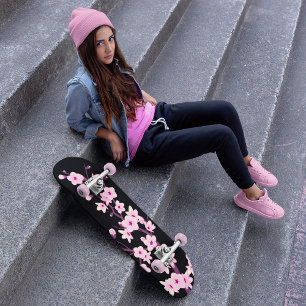 Black Pink Cherry Blossom Niedlich Skateboard