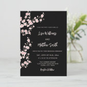 Black Pink Cherry Blossom Photo Wedding Einladung (Stehend Vorderseite)