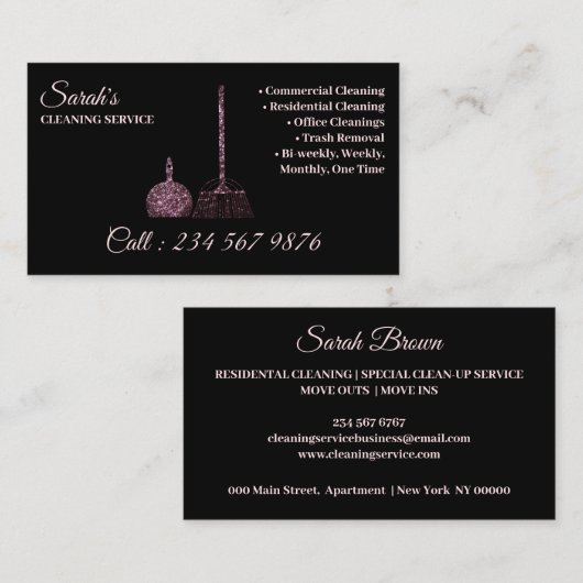 Black Pink Cleaning Service Janitorial funkeln Visitenkarte (Vorne/Hinten)